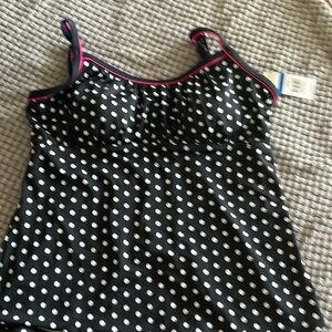 NWT Kim Rogers Polka Dot Tankini Black and Pink XL